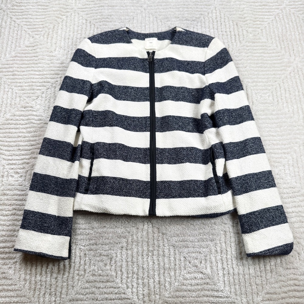 Gap Striped Blazer Women's 6 Ivory Navy Nautical Preppy Coastal Work Parisian